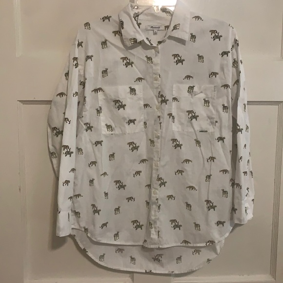 Madewell woman’s print button down blouse with cheetahs cotton size medium M - Picture 2 of 11